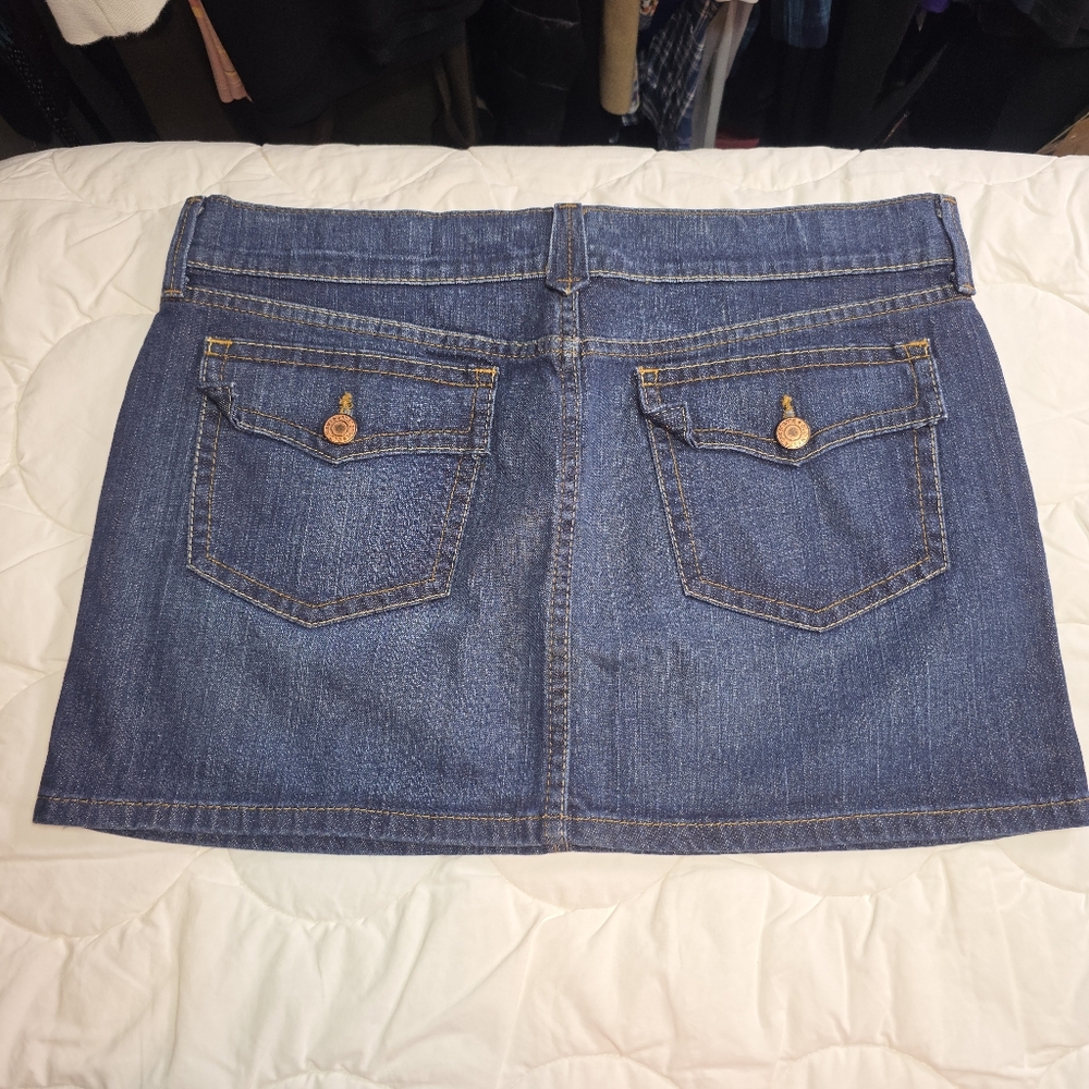 Old Navy Ultra Low Waist Denim Mini Skirt 14 Blue Y2K 2000s Flap Pockets